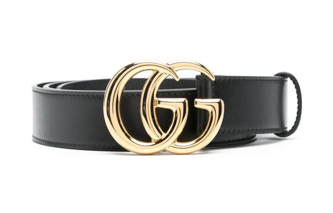 Gucci Gucci Metal Gold Plated Leather Belts Men's Black Width 3cm