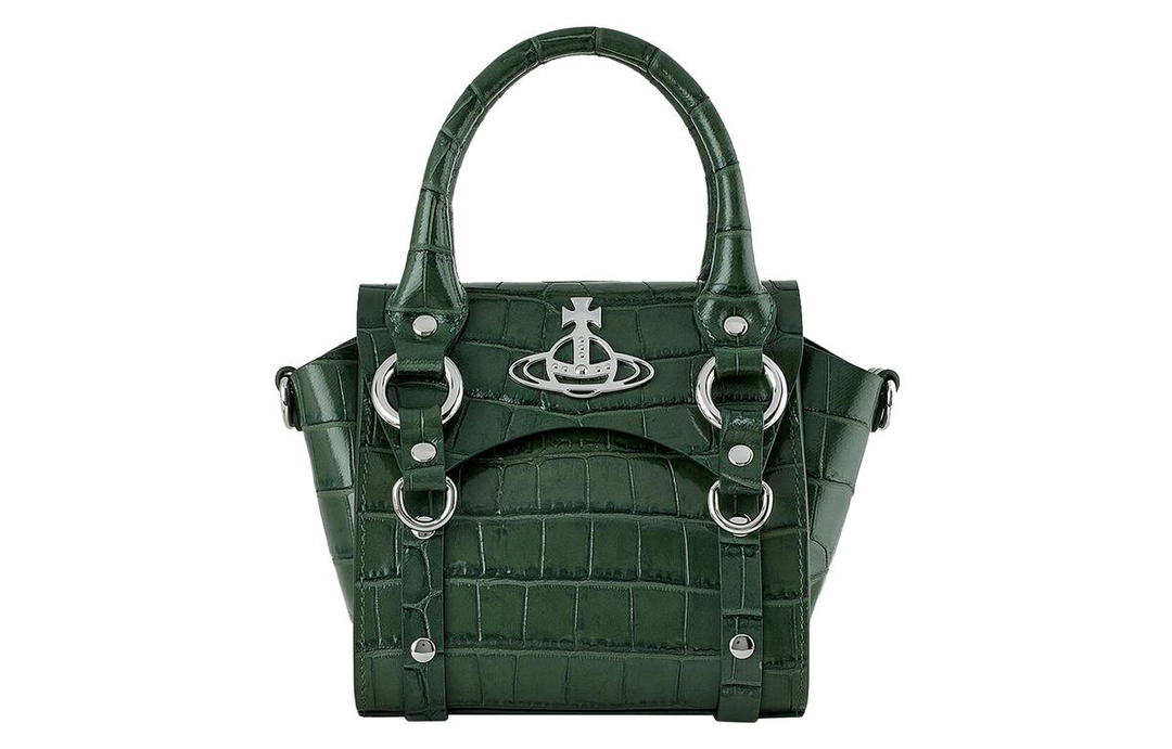 Vivienne Westwood Vivienne Westwood Crocodile Embossed Cow Leather Shoulder Bag Crossbody Bag Handbag Small Size Women's Green