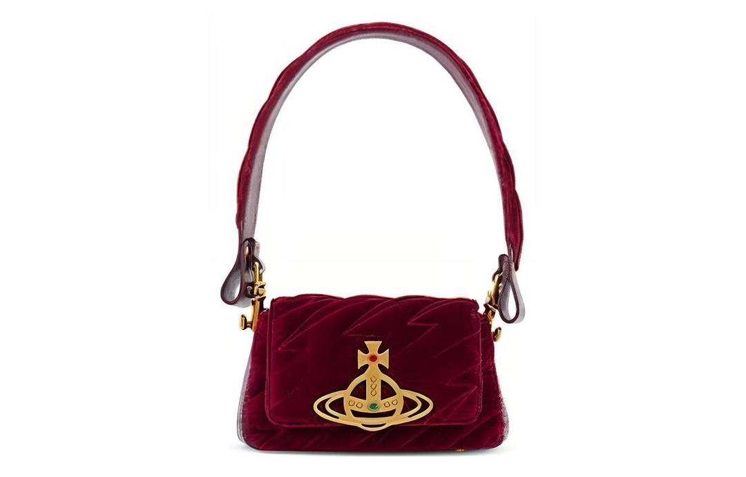 Vivienne Westwood Vivienne Westwood HAZEL Velvet Cotton Shoulder Bag Baguette Bag One Shoulder Handbags Small Size Women's Burgundy