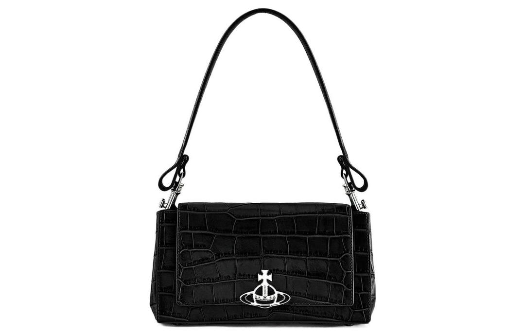 Vivienne Westwood Vivienne Westwood HAZEL Cow Leather Shoulder Bag Baguette Bag One Shoulder Handbags Medium Size Women's Black