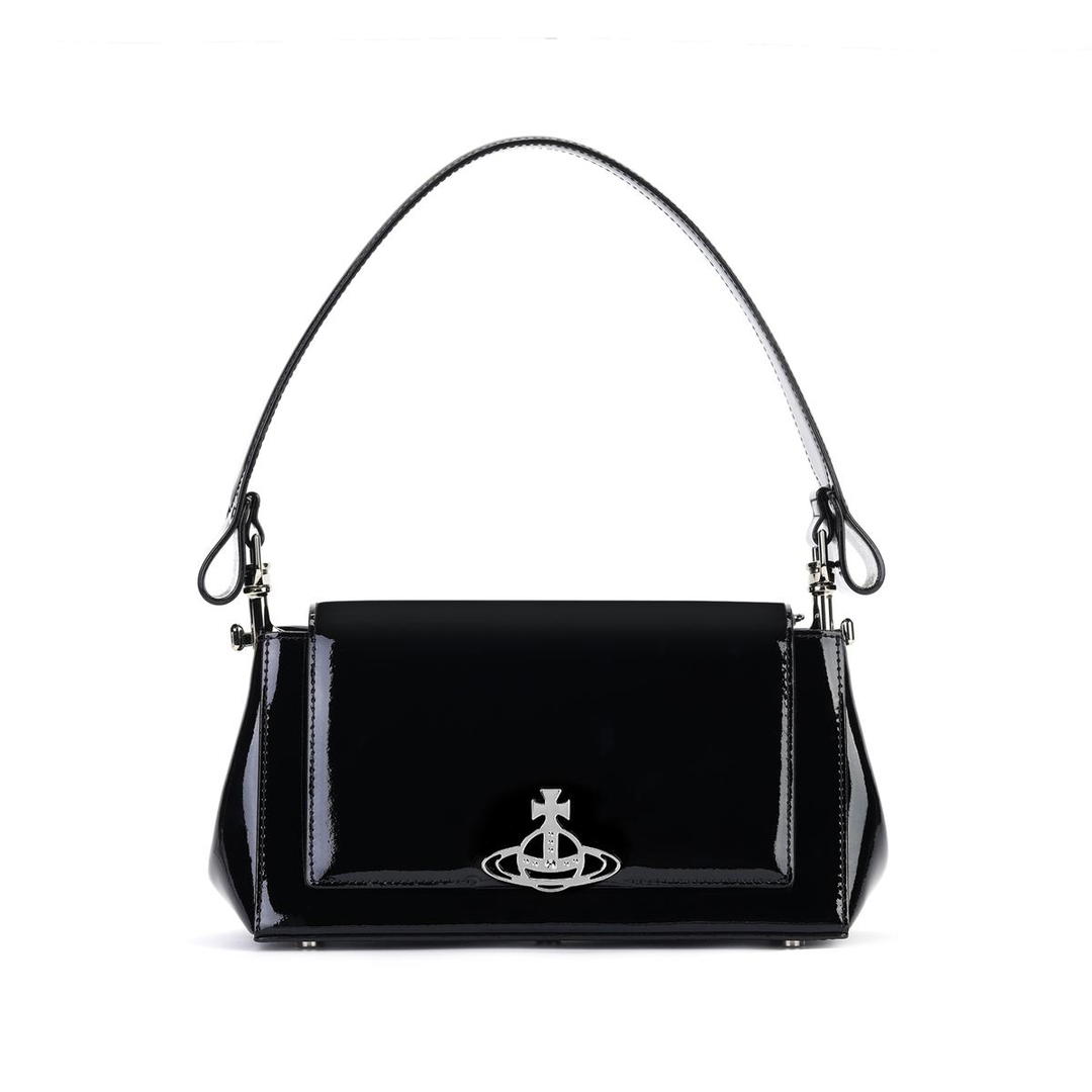 Vivienne Westwood Vivienne Westwood HAZEL Cow Leather Shoulder Bag Baguette Bag One Shoulder Handbags Medium Size Women's Black