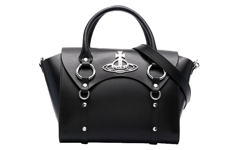 Vivienne Westwood Vivienne Westwood Cow Leather Tote Bag Shopping Bag Shoulder Bags Medium Size Women's Black