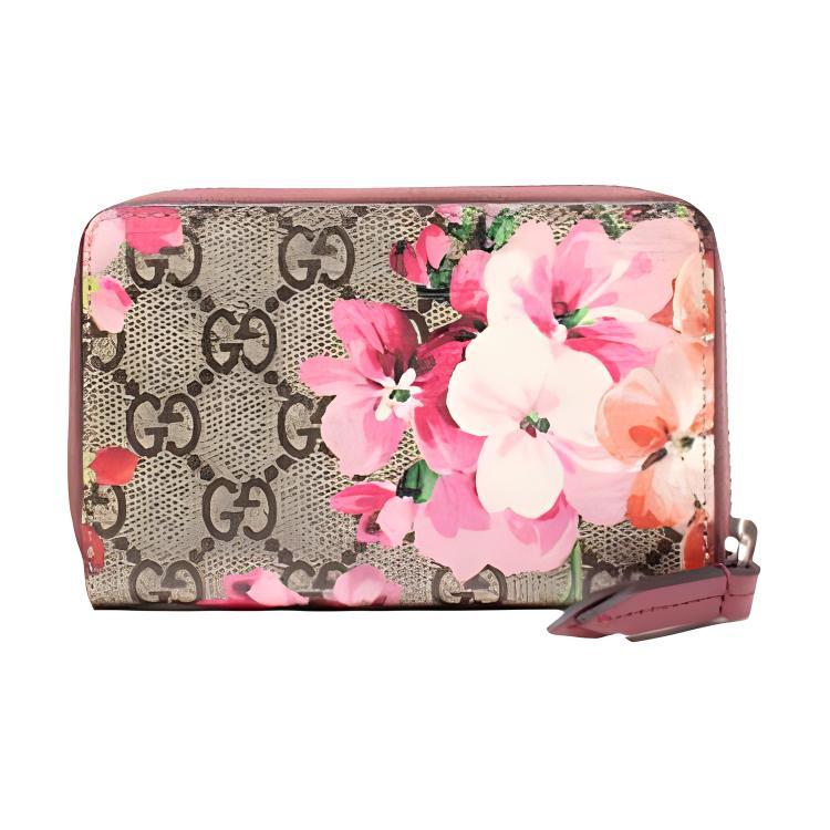 Gucci Gucci Geranium Print Canvas With Leather Wallet Women's Ebony/Pink