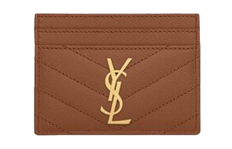 Saint Laurent Saint Laurent Monogram Quilting Leather Card Clip Card Holder Women's Dark Brown