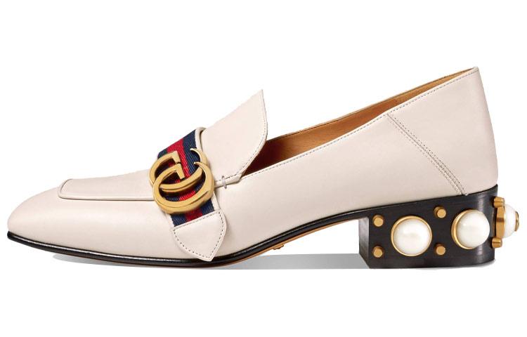 Gucci Gucci Leather Mid Heel Loafer White Women's