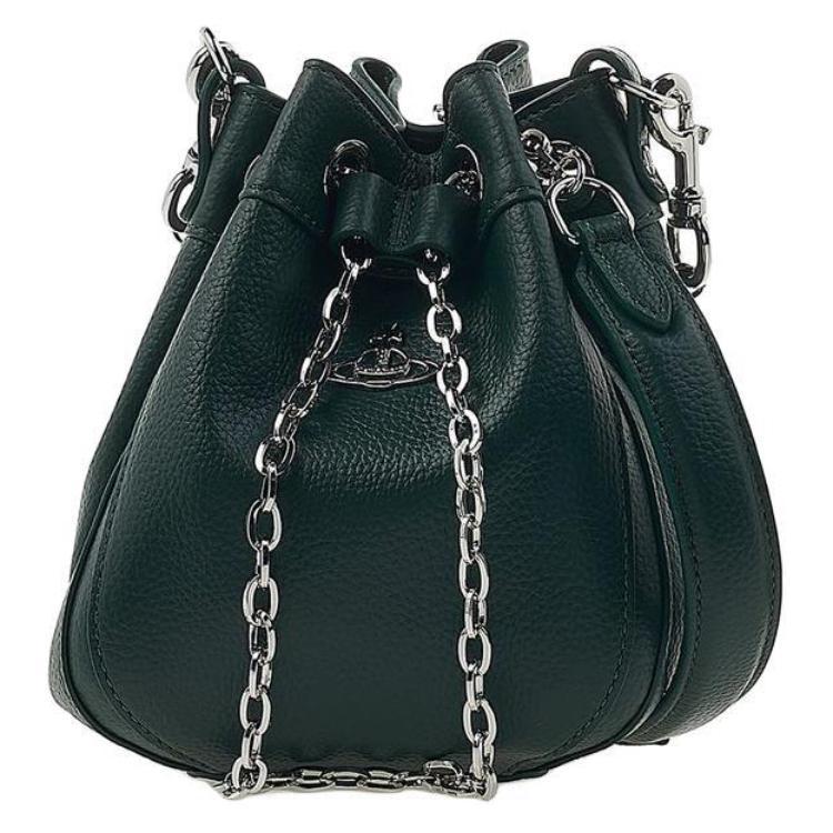 Vivienne Westwood Vivienne Westwood Vegan Grain Leather Bucket Bag, Shoulder Bag, Crossbody Bag, Handbag Small Size Women's Green