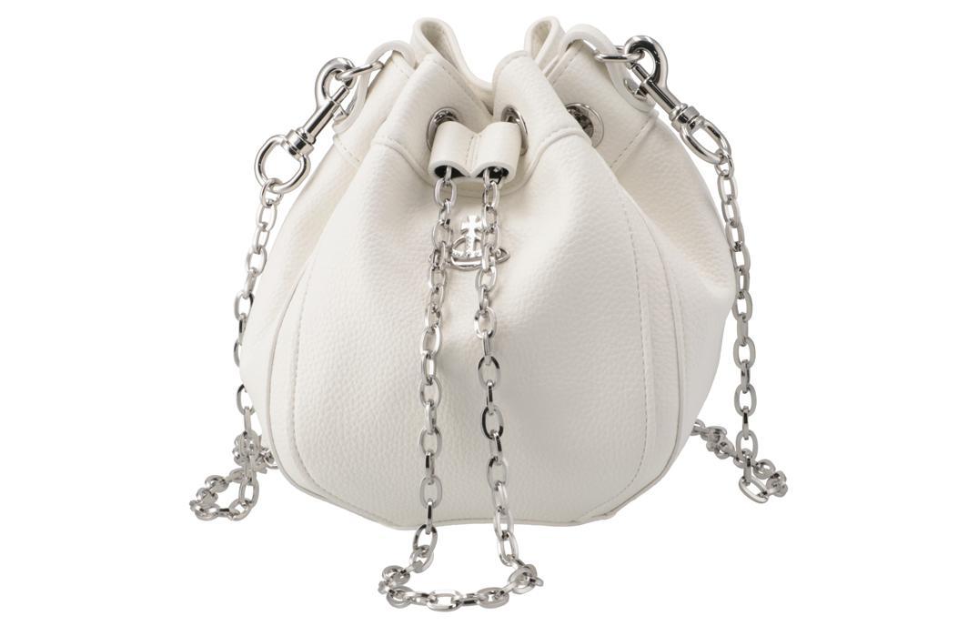 Vivienne Westwood Vivienne Westwood Leather Bucket Bag, Portable Crossbody Bag, Shoulder Bag Small Size Women's White