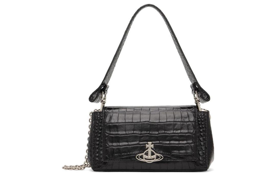 Vivienne Westwood Vivienne Westwood Crocodile Pattern Leather Shoulder Bag Baguette Bag Handbag Shoulder Bag Women's Black