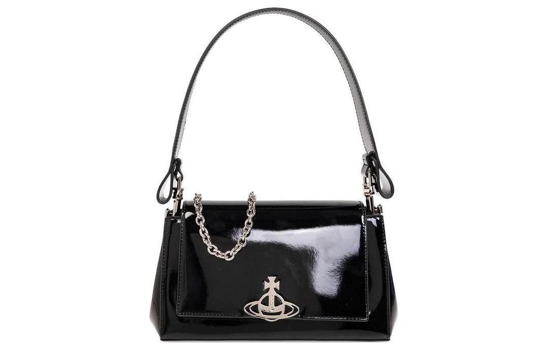 Vivienne Westwood Vivienne Westwood HAZEL Calfskin Shoulder Bag, Crossbody Bag, Handbag Medium Size Women's Black