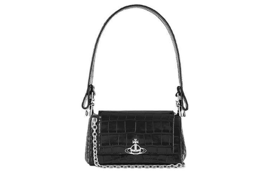 Vivienne Westwood Vivienne Westwood HAZEL Calfskin Shoulder Bag Baguette Bag One Shoulder Handbags Small Size Women's Black