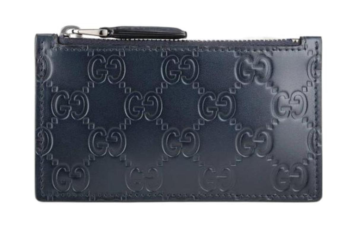 Gucci Gucci Cow Leather Money Clip Wallet Card Holder Men's Blue