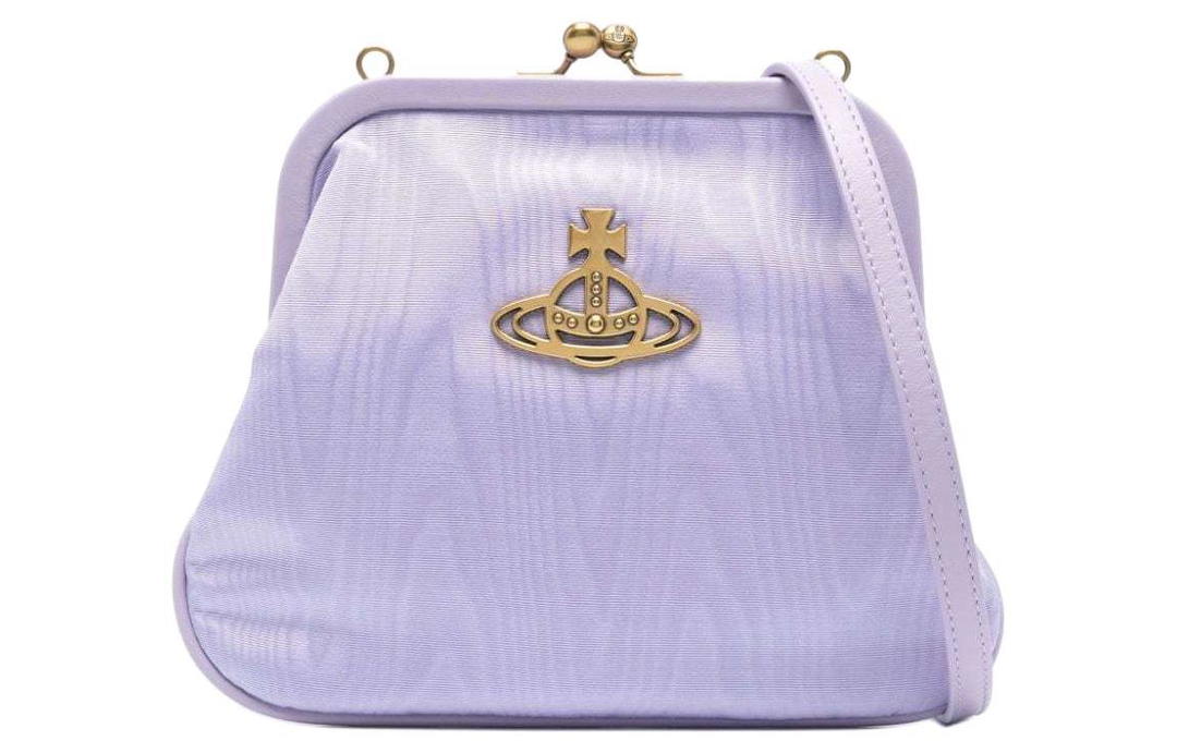 Vivienne Westwood Vivienne Westwood Calfskin Patchwork Fabric Clutch Bag Over The Shoulder Women's Lilac