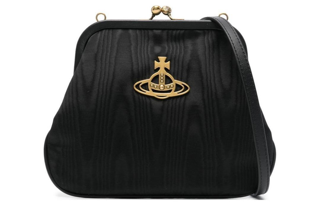 Vivienne Westwood Vivienne Westwood Calfskin Patchwork Fabric Clutch Bag Over The Shoulder Women's Black