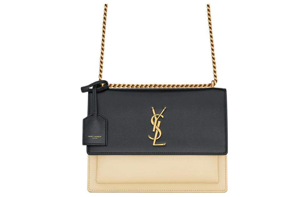 Saint Laurent Saint Laurent SUNSET Smooth Leather Handbag Shoulder Bag Crossbody Bag Medium Size Women's Black/Beige