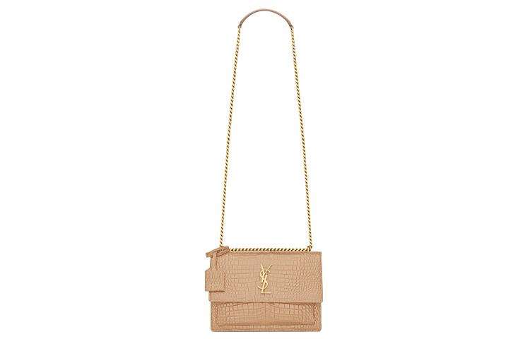 Saint Laurent Saint Laurent Crocodile Embossed Shiny Leather Sunset Bag Shoulder Bag Crossbody Bag Women's Dark Beige