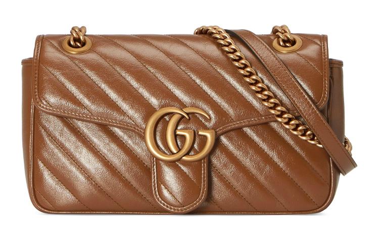 Gucci Gucci GG Marmont Leather Chain Bag Crossbody Bag Shoulder Bag Women's Brown