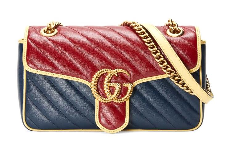 Gucci Gucci GG Marmont Quilting Leather Shoulder Bag Crossbody Bag Small Size Women's Blue/Red