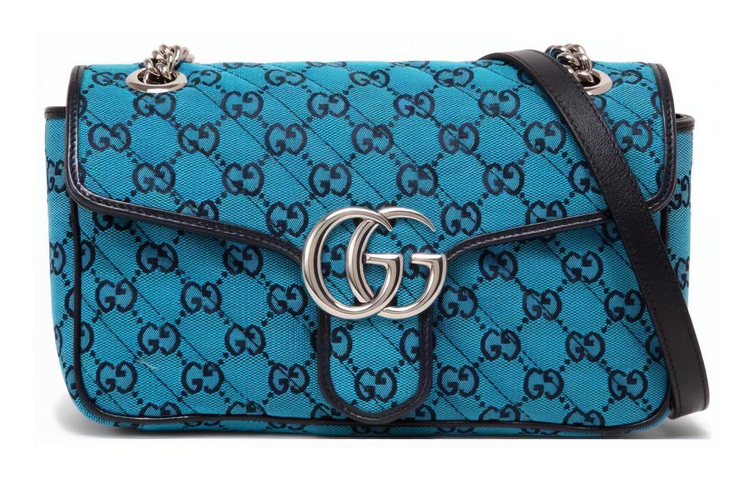 Gucci Gucci GG Marmont Matelasse Blue Printed Canvas Single Shoulder Bag Small