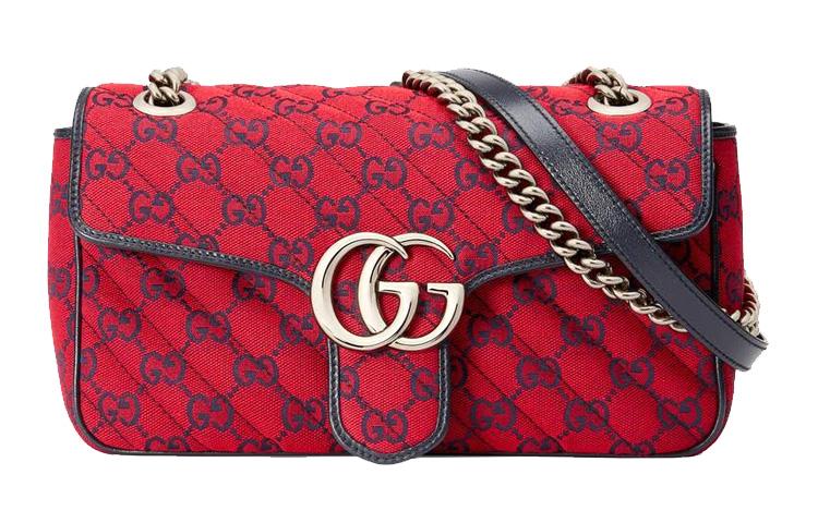 Gucci Gucci GG Marmont Quilting Canvas Multicolor Leather Trim Crossbody Canvas Bag Shoulder Bags Women's Red & Dark Blue