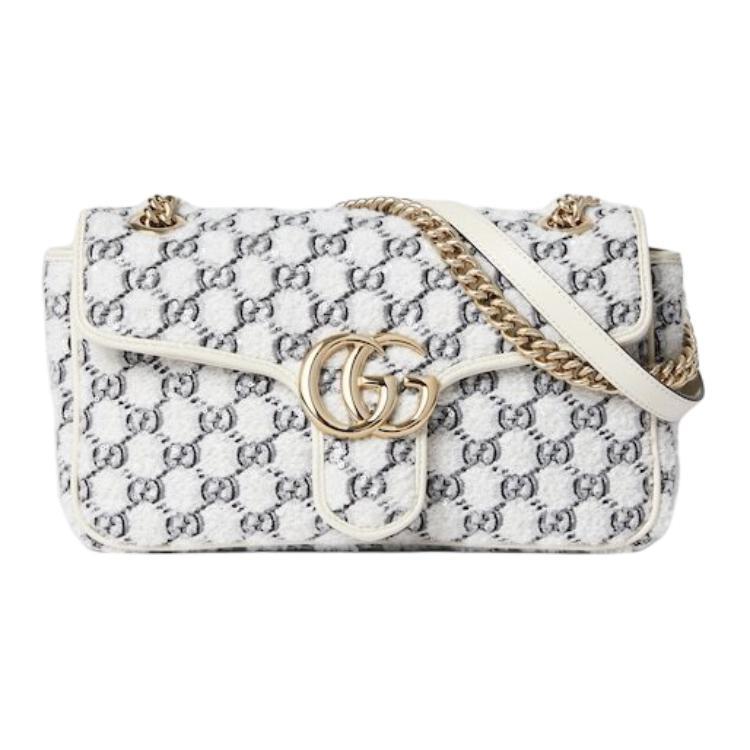 Gucci Gucci GG Marmont Tweed Shoulder Bag Crossbody Bag Small Size Women's White