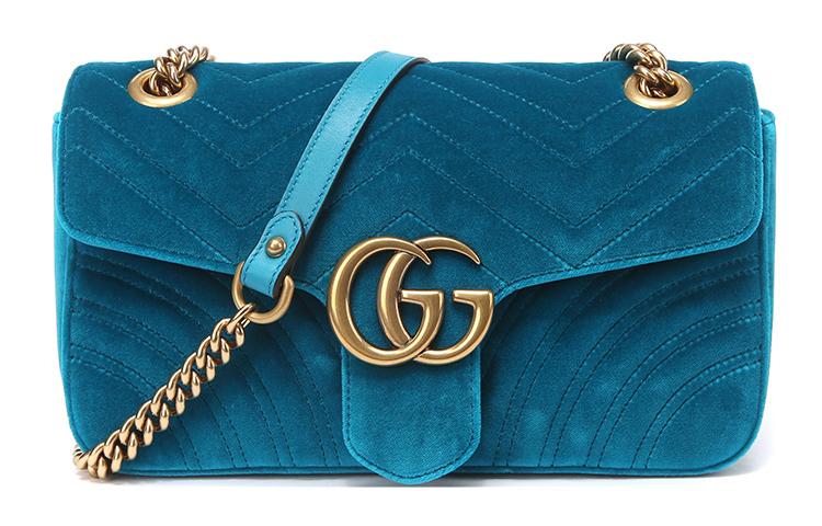 Gucci Gucci GG Marmont Velvet Chain Shoulder Bag Crossbody Bag Small Size Women's Lake Blue Color