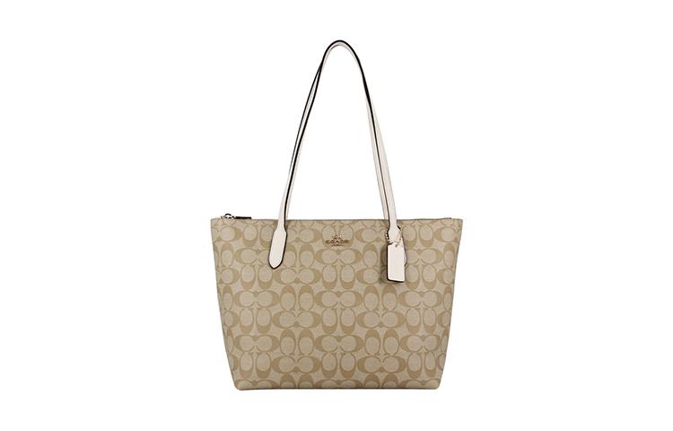 Coach Coach Tote 30 Monogram Tote Shoulder Bag Women's Khaki White