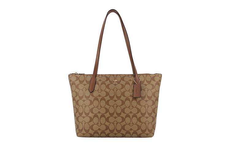 Coach Coach Zip Top Tote Canvas With Leather Tote Bag Shopping Bag Shoulder Bags Large Size Women's Brown Monogram