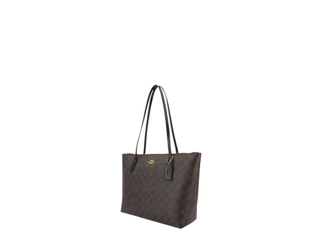 Coach Coach Zip Top Tote Canvas With Leather Tote Bag Dark Brown - view 2