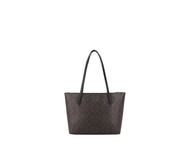 Coach Coach Zip Top Tote Canvas With Leather Tote Bag Dark Brown - view 3