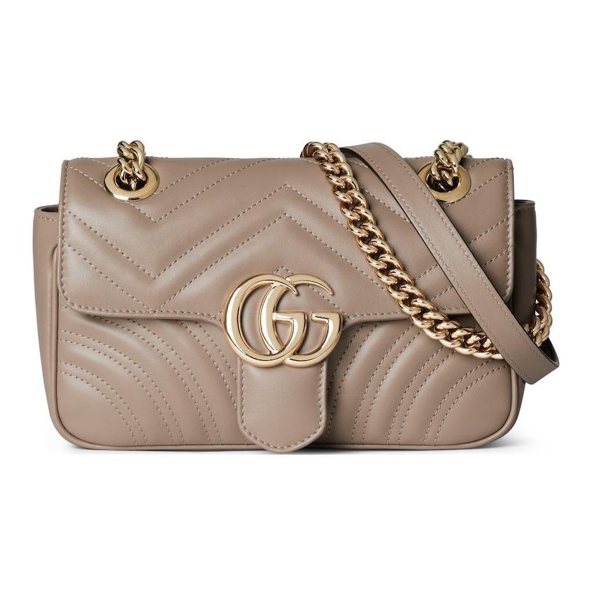 Gucci Gucci GG Marmont Quilted V-Shaped Leather Crossbody Bag Shoulder Bag Mini Women's Taupe