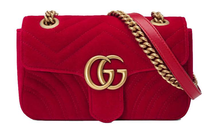 Gucci Gucci GG Marmont Quilted Velvet Crossbody Bag Shoulder Bag Women's Red