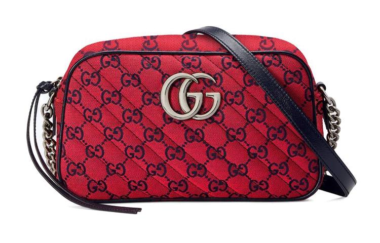 Gucci Gucci GG Marmont Patchwork Canvas Camera Bag Canvas Bag Shoulder Bag Crossbody Bag Small Size Women's Red & Dark Blue