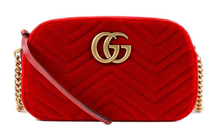 Gucci Gucci Marmont Quilted Velvet Camera Bag Shoulder Bag Crossbody Bag Women's Red