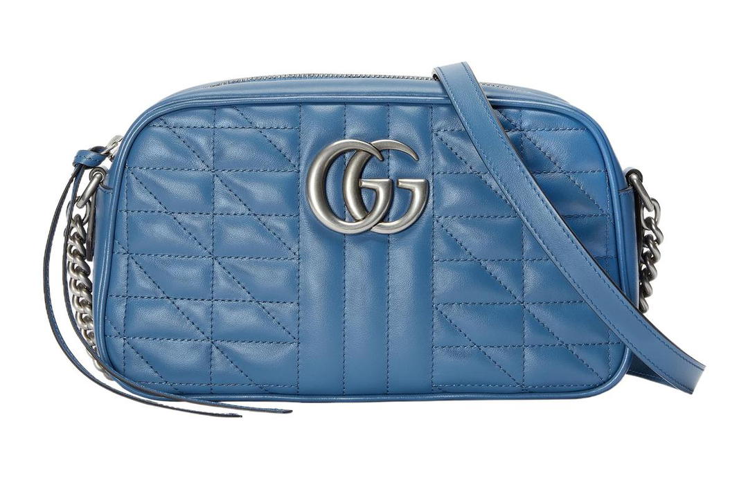 Gucci Gucci GG Marmont Leather Camera Bag, Shoulder Bag, Crossbody Bag Women's Blue
