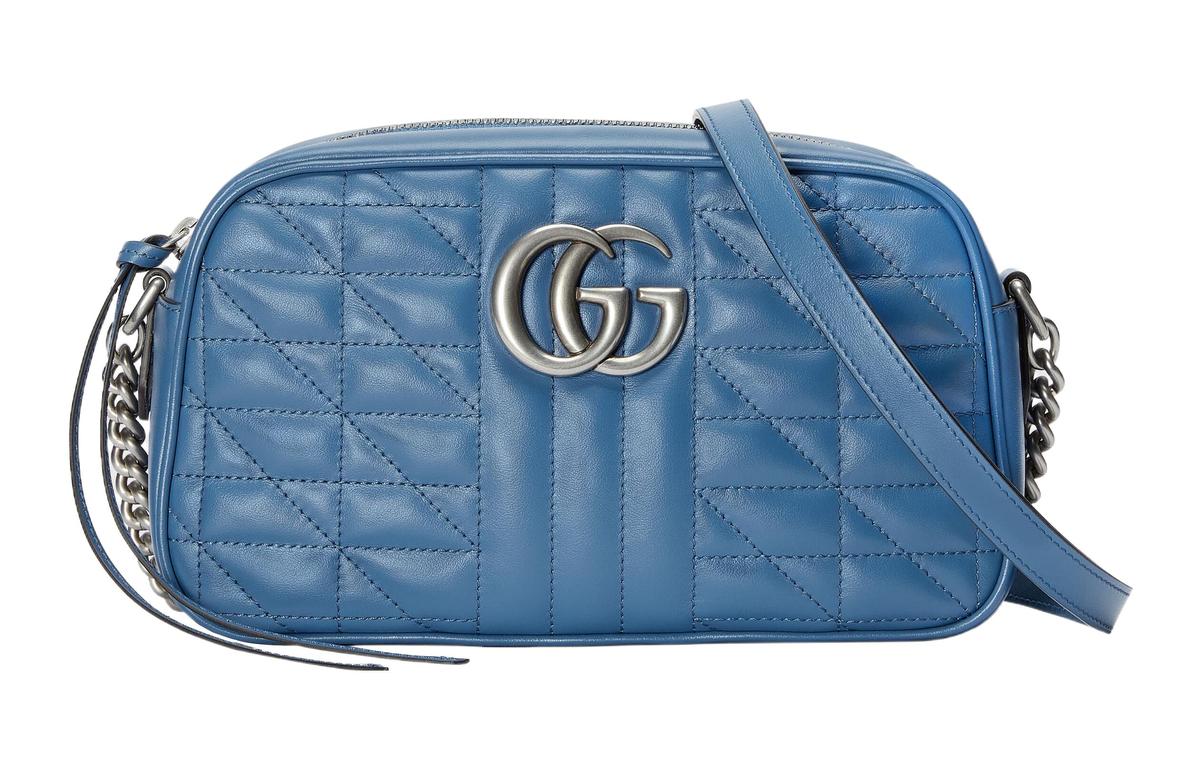 Gucci Gucci GG Marmont Leather Camera Bag, Shoulder Bag, Crossbody Bag Women's Blue