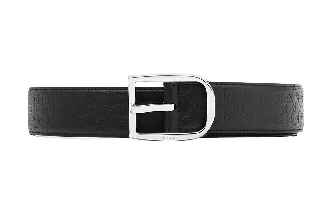 Gucci Gucci Double G Letter Embossed Pin Buckle Cow Leather Belts Men's Dark Blue Width 4cm
