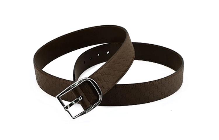Gucci Gucci Badge Letter Patterned Print Pin Buckle Cow Leather Belts Men's Dark Coffee Width 4cm