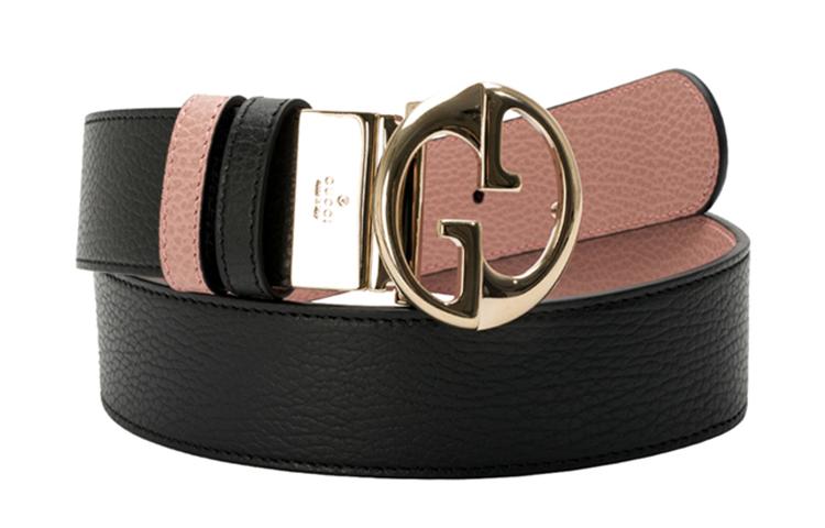 Gucci Gucci Black Pink Double Sided Ostrich Leather Belts Unisex