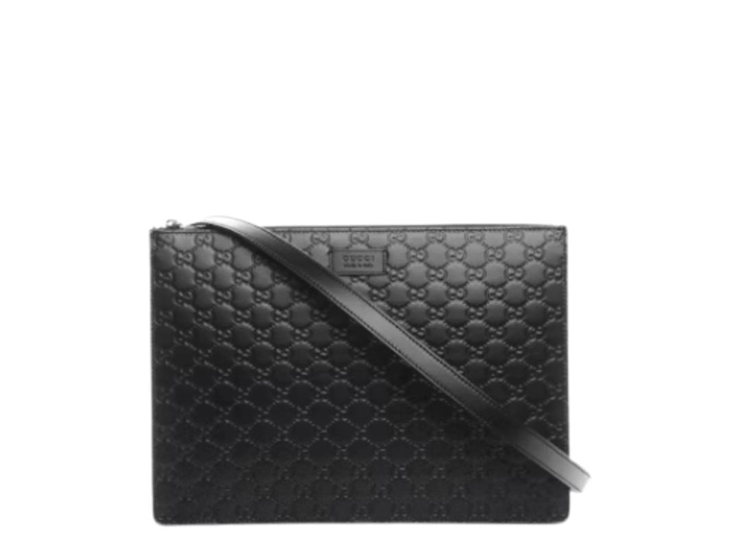 Gucci Gucci Signature Messenger Bag In Black Monogram Guccissima With Silver Hardware