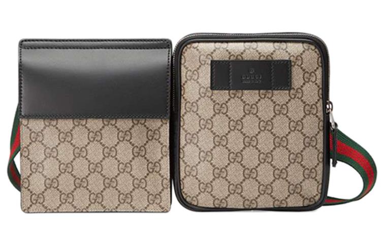 Gucci Gucci Canvas With Leather Sling Bags One Shoulder Crossbody Fanny Pack Men's Beige