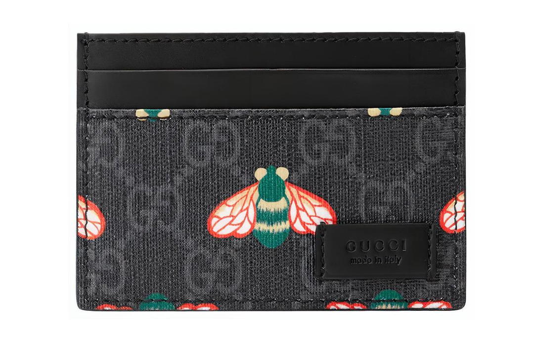 Gucci Gucci Canvas With Leather Card Clip Card Holder Men's Black Gray Color