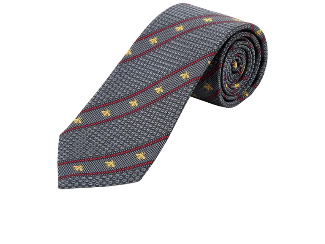 Gucci Gucci Bee And Web Silk Jacquard Tie Gray Red
