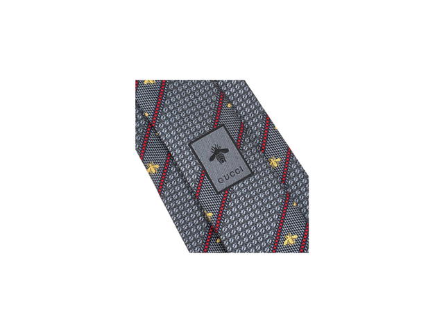 Gucci Gucci Bee And Web Silk Jacquard Tie Gray Red - view 5