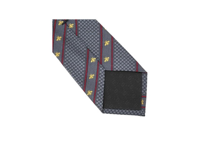 Gucci Gucci Bee And Web Silk Jacquard Tie Gray Red - view 6