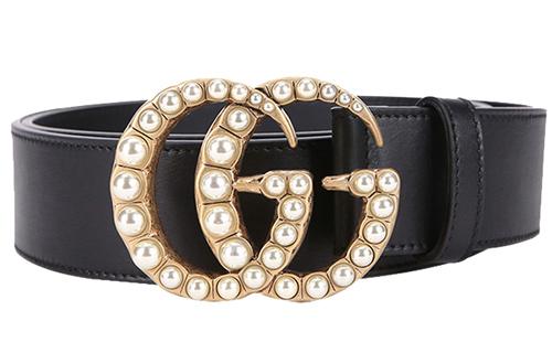 Gucci Gucci Double G Wide Leather Belt Pearl Buckle 1.5 Width
