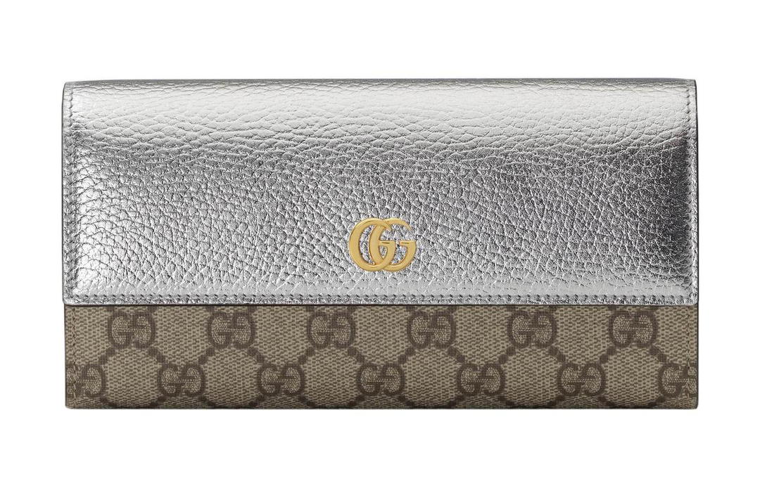 Gucci Gucci Canvas With Leather Wallet Women's Silver/Ebony