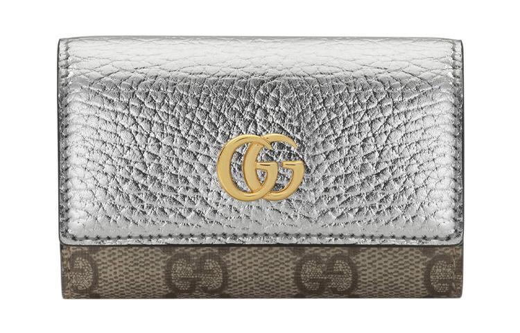 Gucci Gucci Leather Paneled Canvas Key Pouch Women's Silver