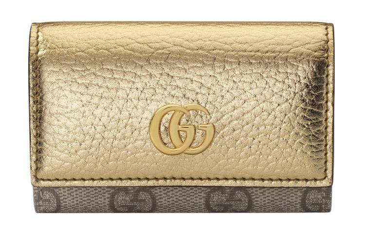Gucci Gucci Leather Paneled Canvas Key Pouch Women's Gold
