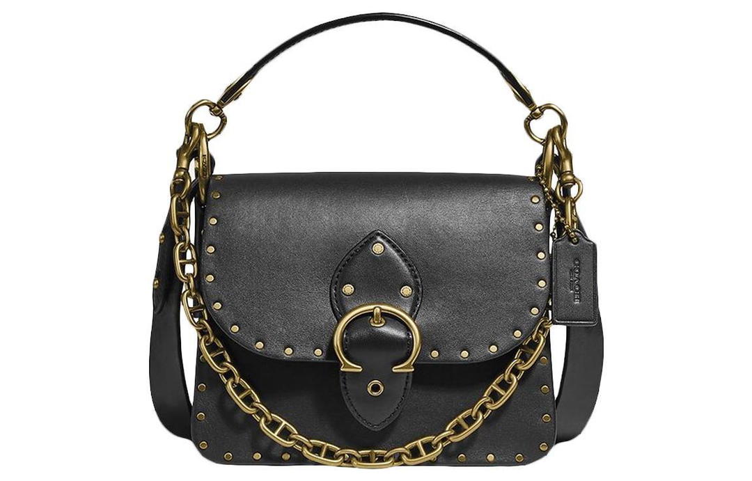 Coach Coach Beat Leather Small Square Bag, Portable Crossbody Bag, Shoulder Bag Small Size Women's Black
