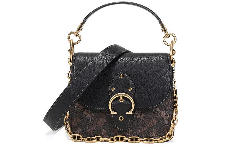 Coach Coach Beat Leather Square Bag Portable Crossbody Bag Shoulder Bag Small Size Women's Truffle Black Color